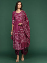 Women Bandhani Maroon A-Line Kurta Set with Dupatta-GW-3376-B-Maroon